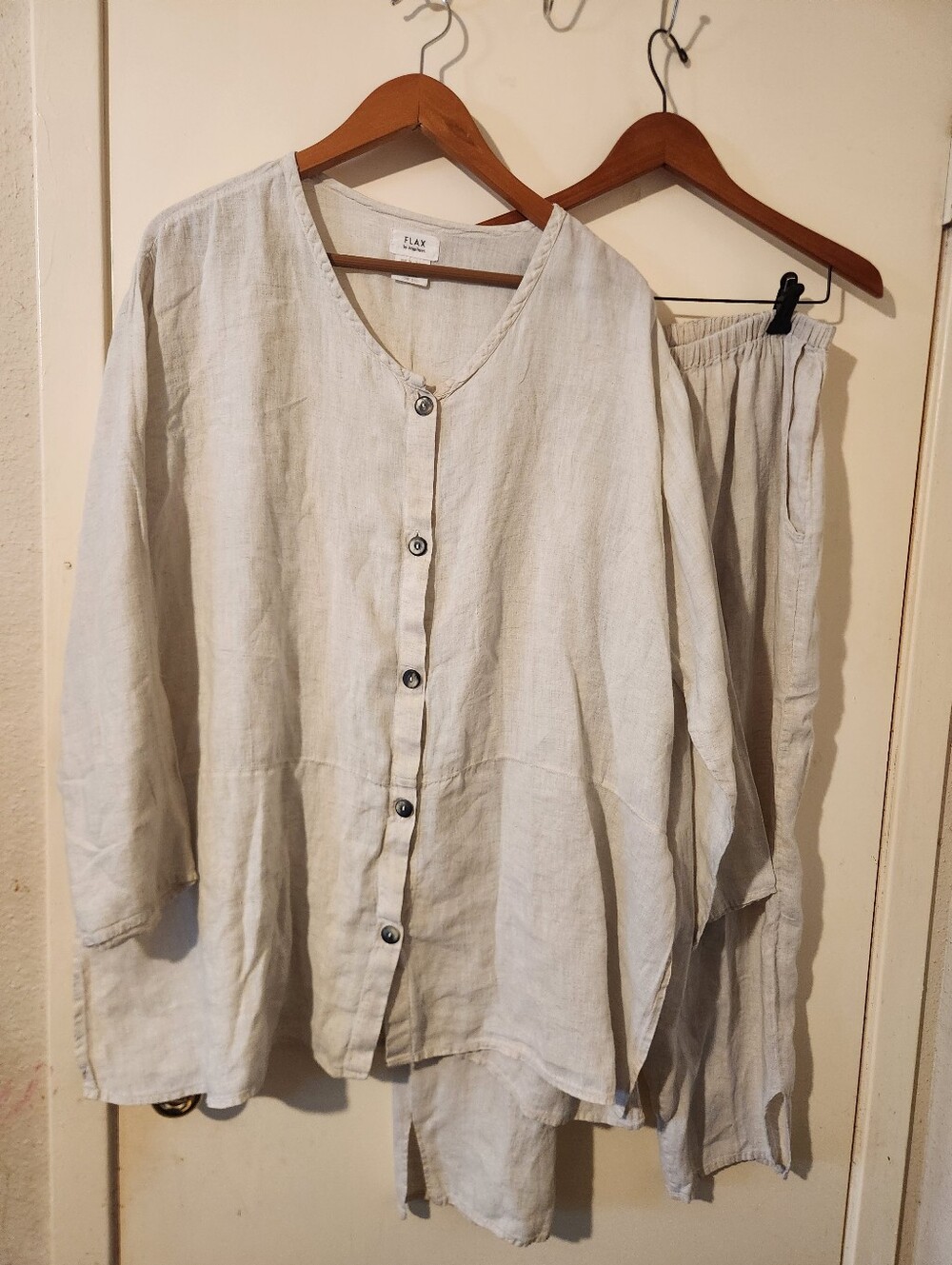 Vge Flax By Angelheart Oatmeal Linen Button-Front Shirt & Pants Set L/XL